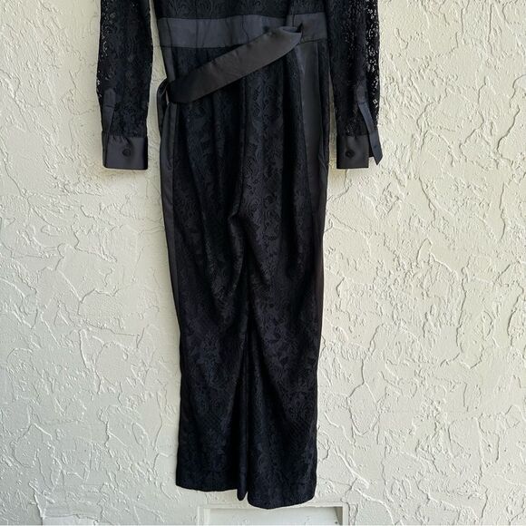 DIANE VON FURSTENBERG DVF Jumpsuit 4 Black Lace Long Sheer Sleeve Wrap Belted - Picture 9 of 10